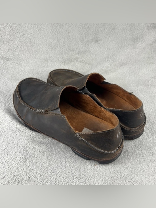 OluKai Moloa Mens 11 Brown Leather Casual Shoes Slip On Comfort Loafers Slides